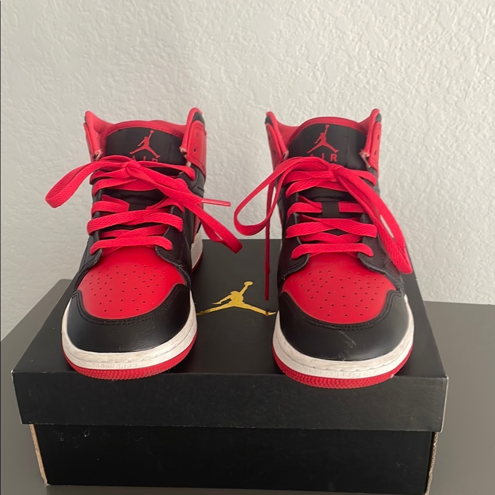 Air Jordan Red and Black Sneakers Rare Mid 1 Banned/Discontinued